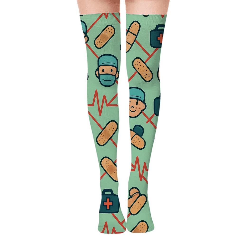 Heartbeat Lattice With Doctor Motifs comfortable cotton over-the-knee socks