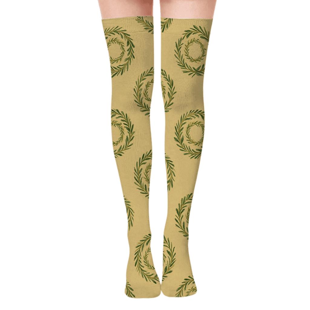 Herb Ring Wreath Study On Soft Gold stylish fashion over-the-knee socks