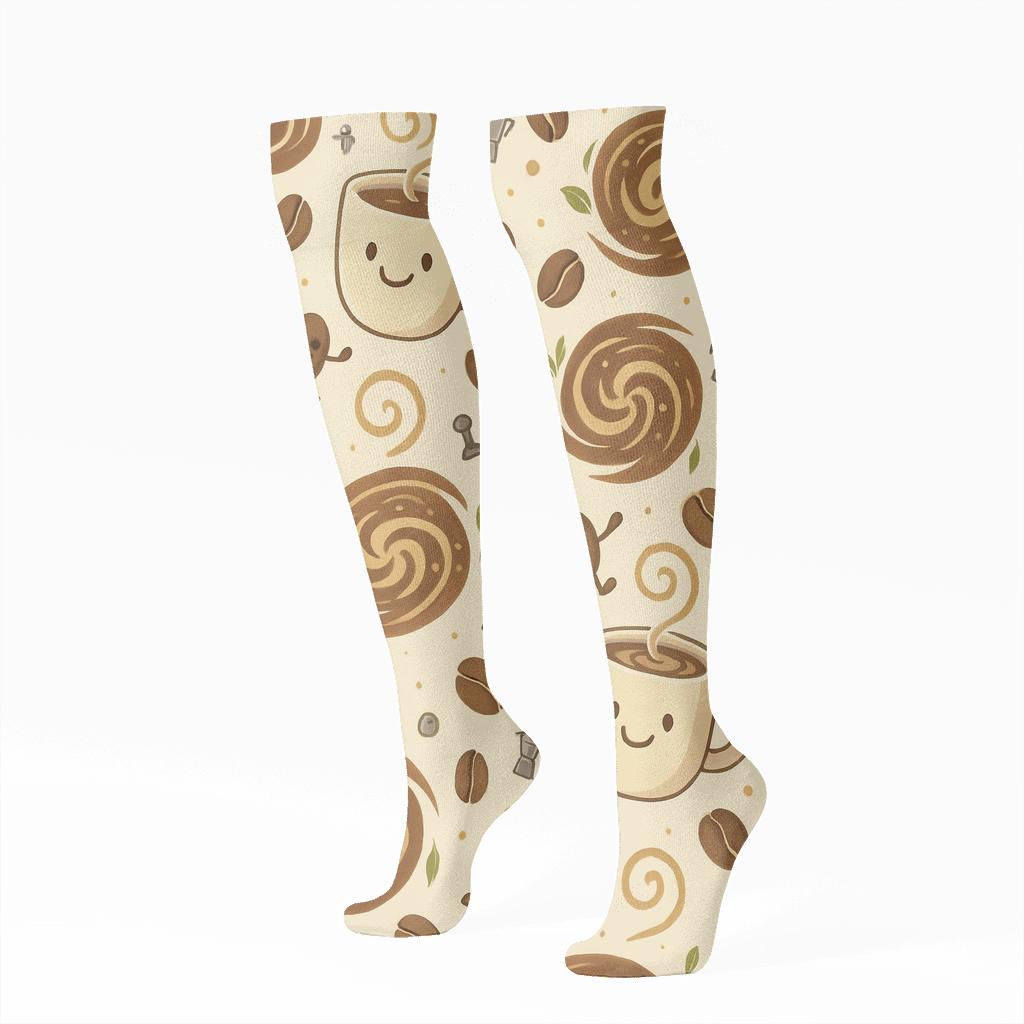 Cosmic Latte Pattern With Barista Whimsy soft everyday knee-high socks
