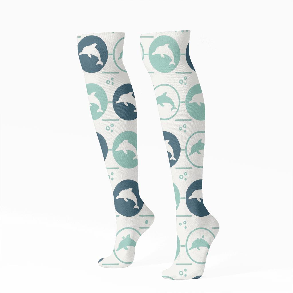 Ocean Tile Bands With Dolphin Silhouette Medallions personalized knee-high socks
