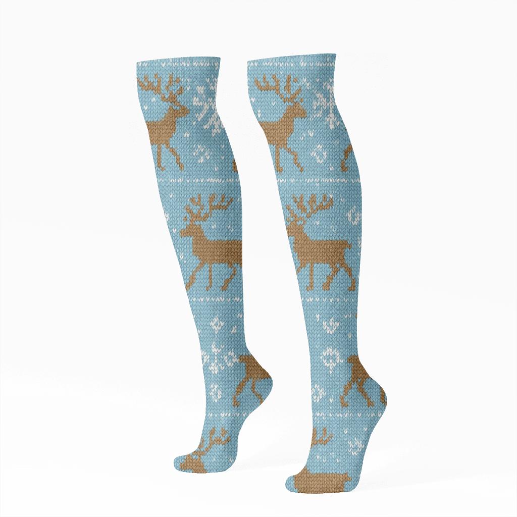 Reindeer Constellation Knit Pattern Over Winter Tundra custom knee-high socks
