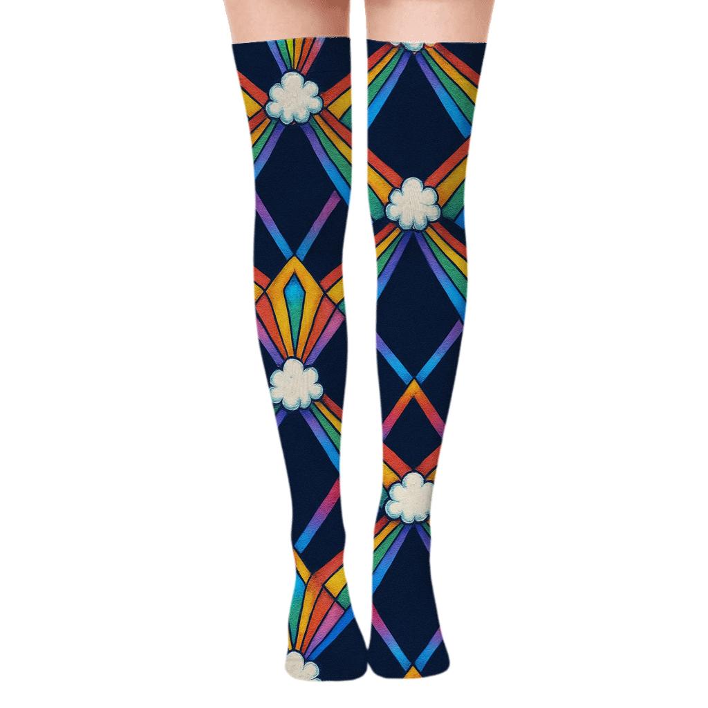 Prismatic Sunbeam Lattice On Midnight Sky personalized over-the-knee socks