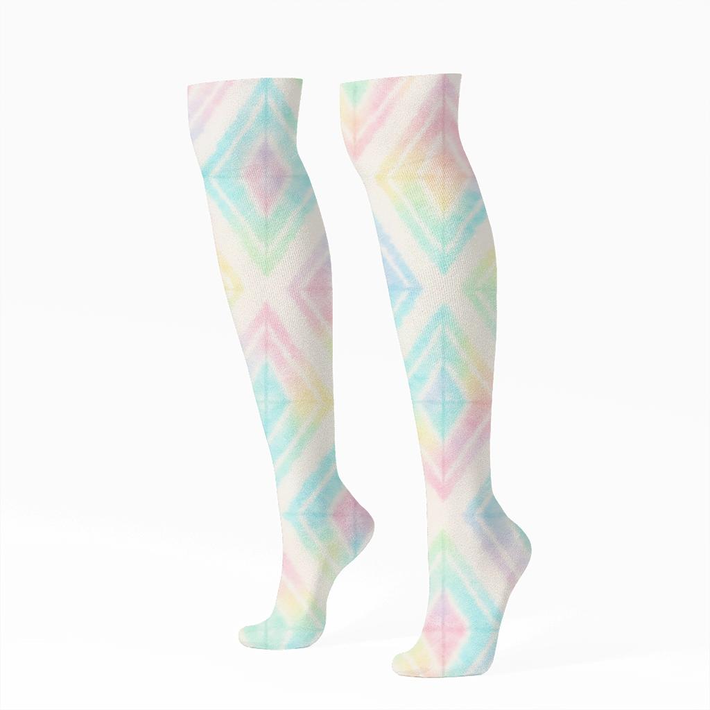 Pastel Shibori Diamond Lattice On Soft White personalized knee-high socks