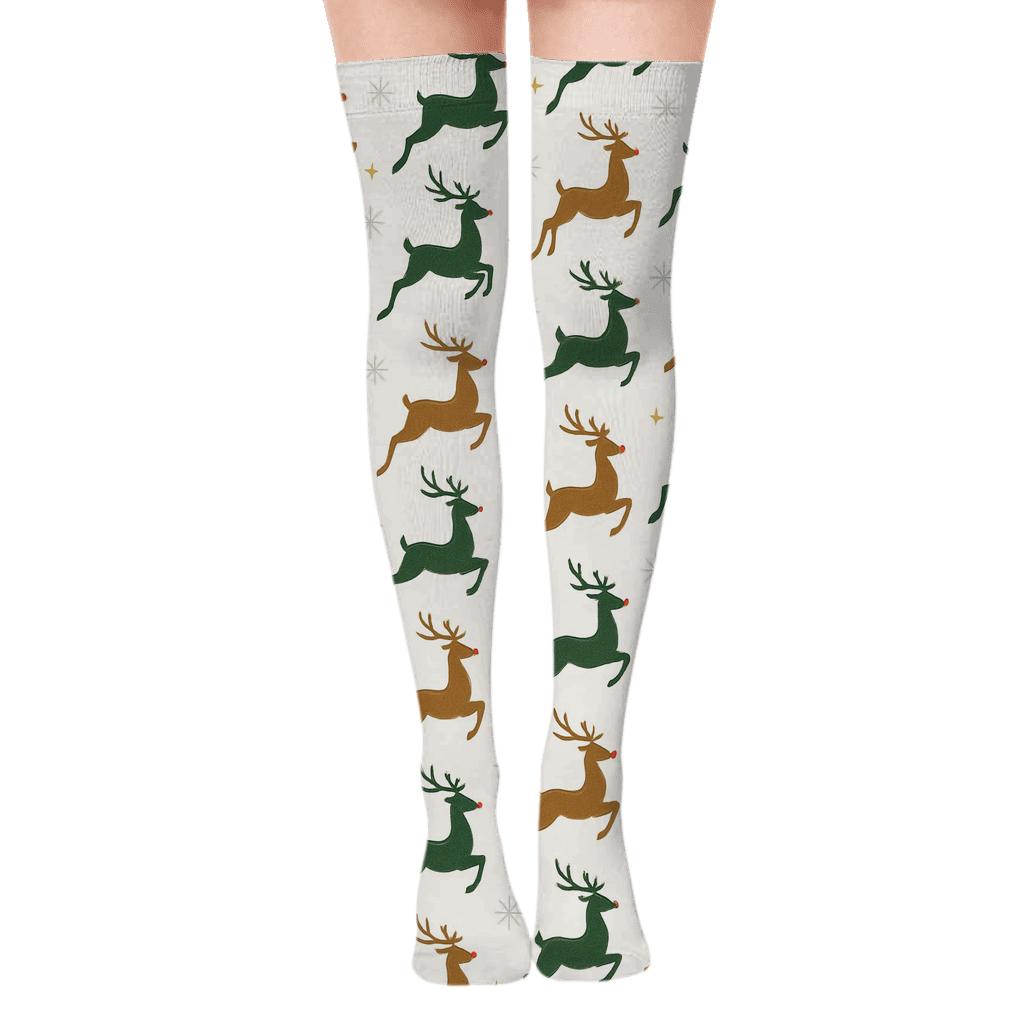 Snowbound Antler Parade With Rudolph Accents unique graphic over-the-knee socks