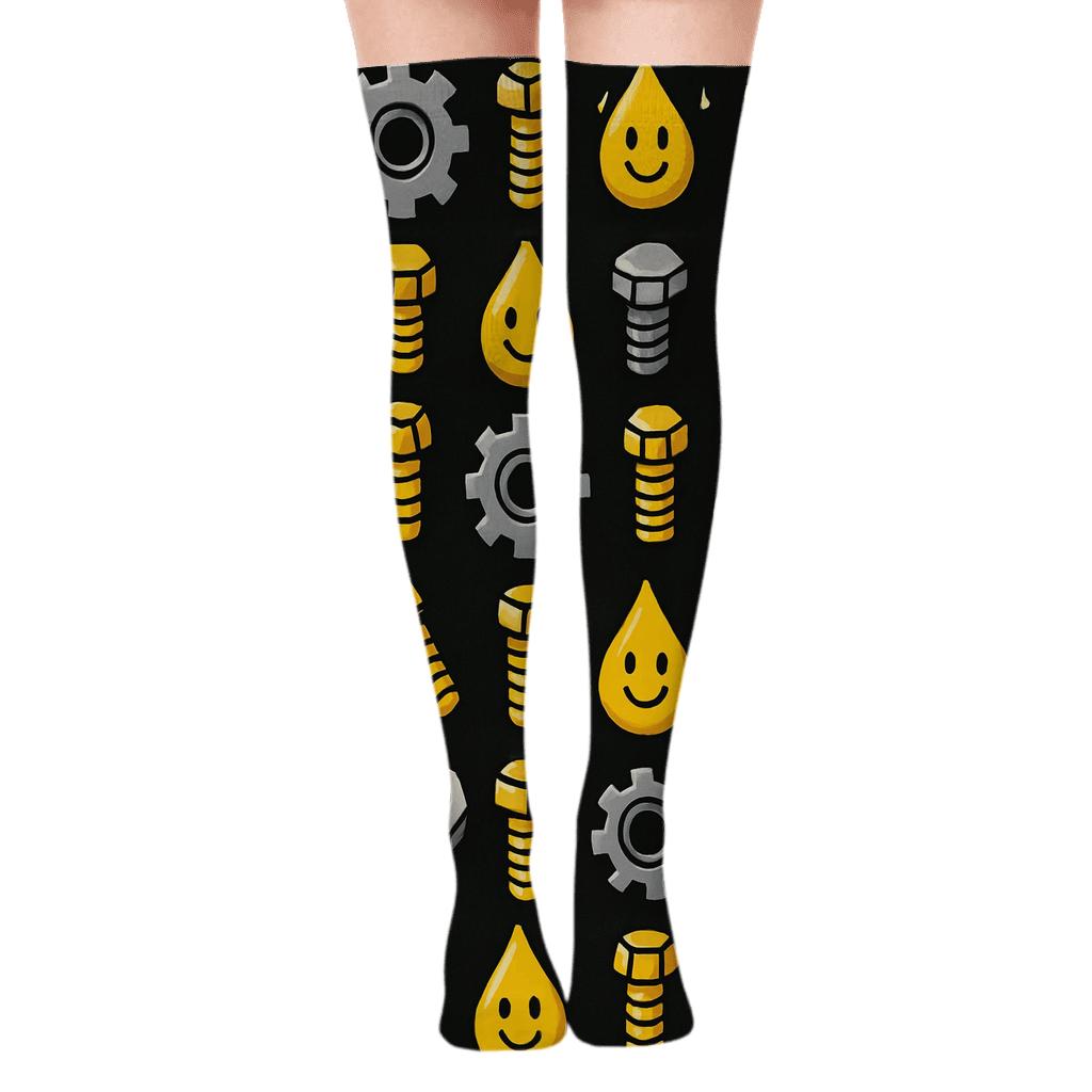 Mechanic Gear Carnival Grid premium cozy over-the-knee socks