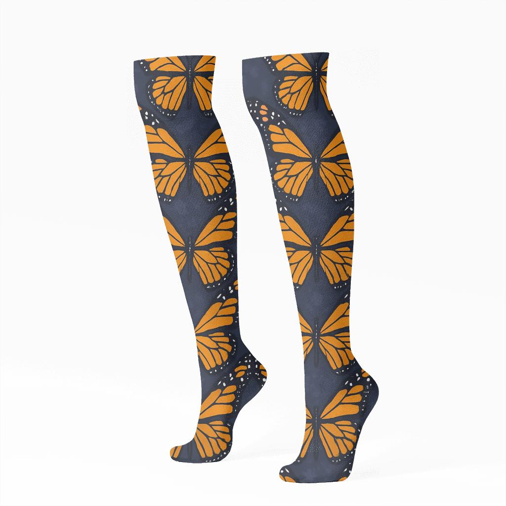 Monarch Migration Chevron On Dusk Indigo soft everyday knee-high socks