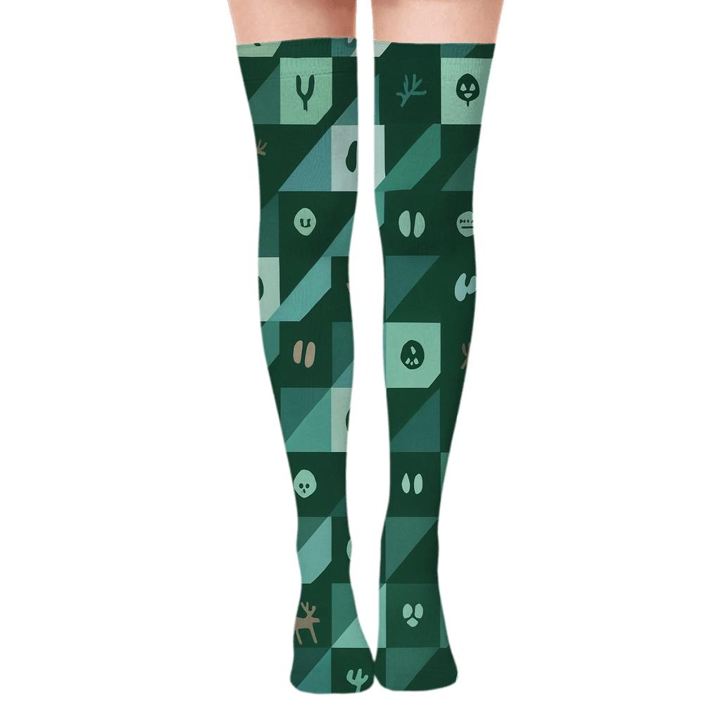 Aurora Trail Grid With Reindeer Migration Motifs personalized over-the-knee socks