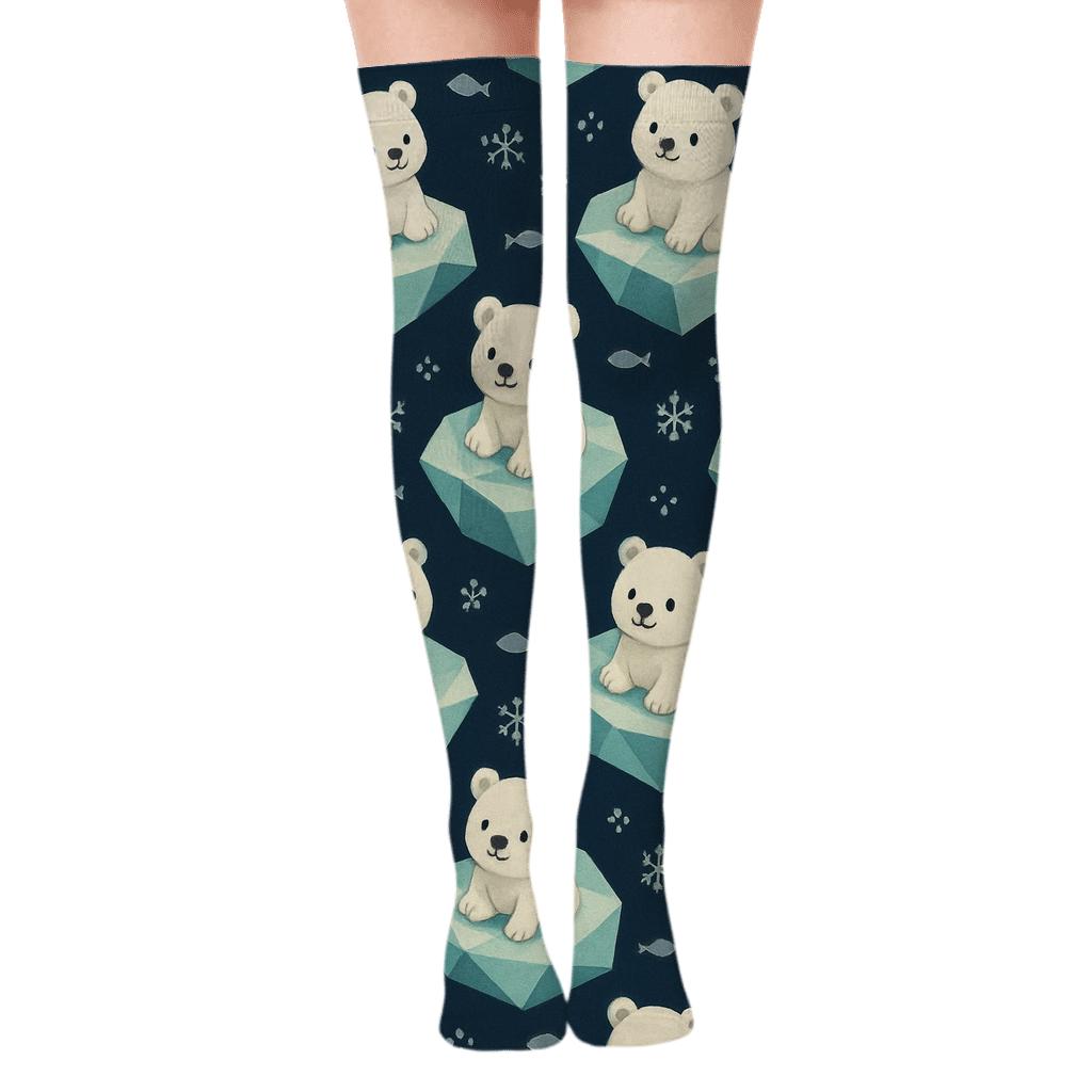 Ice Drift Tiling With Polar Bear Charms trendy patterned over-the-knee socks