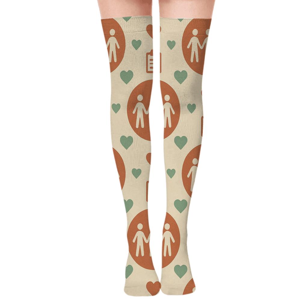 Social Worker Support Circles Lattice designer print over-the-knee socks