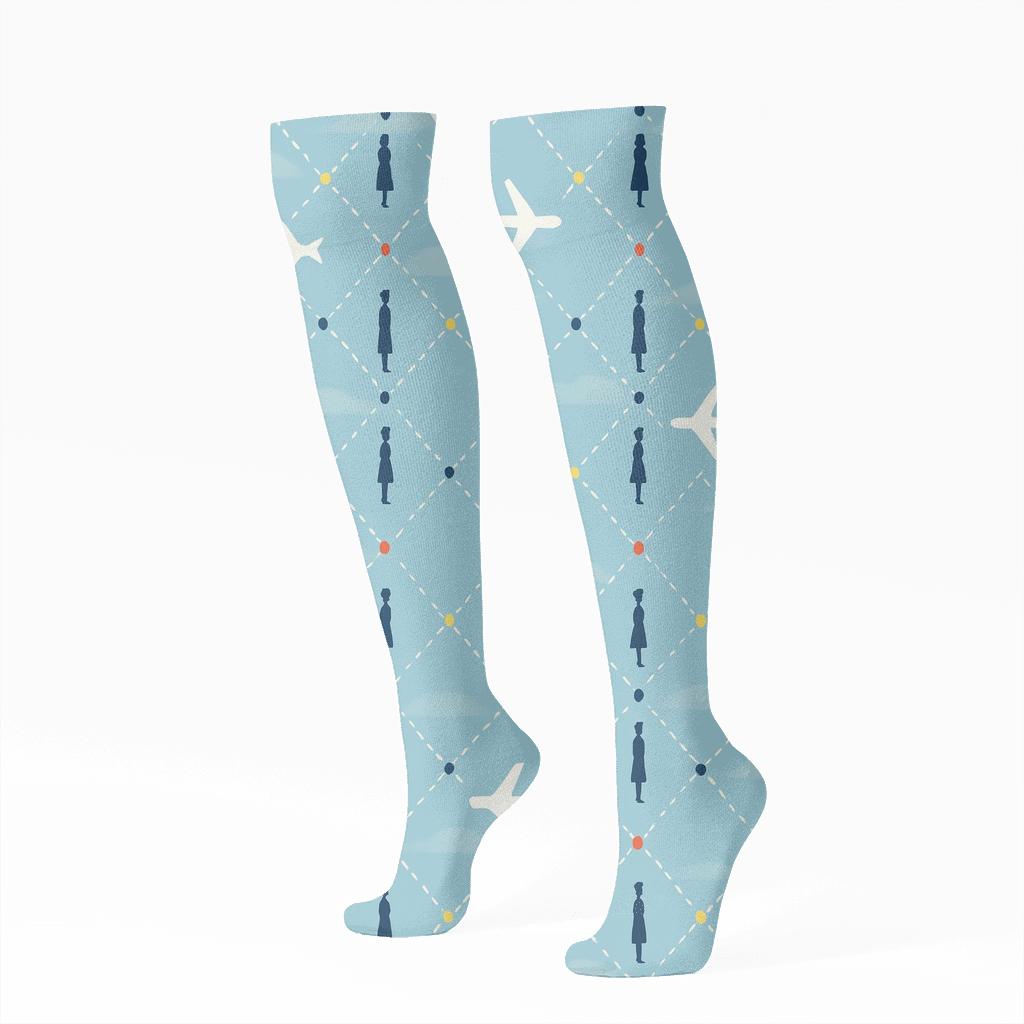 Runway Route Mosaic With Flight Attendant Constellations designer print knee-high socks