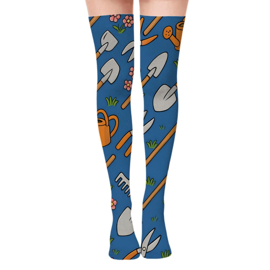 Garden Tool Rhythm With Groundskeeper Motifs custom over-the-knee socks