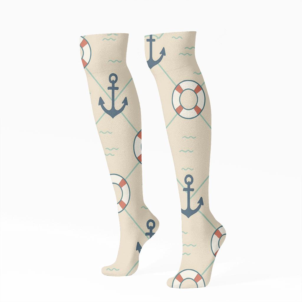 Rescue Buoy Lattice For Brave Coast Guard Officer designer print knee-high socks