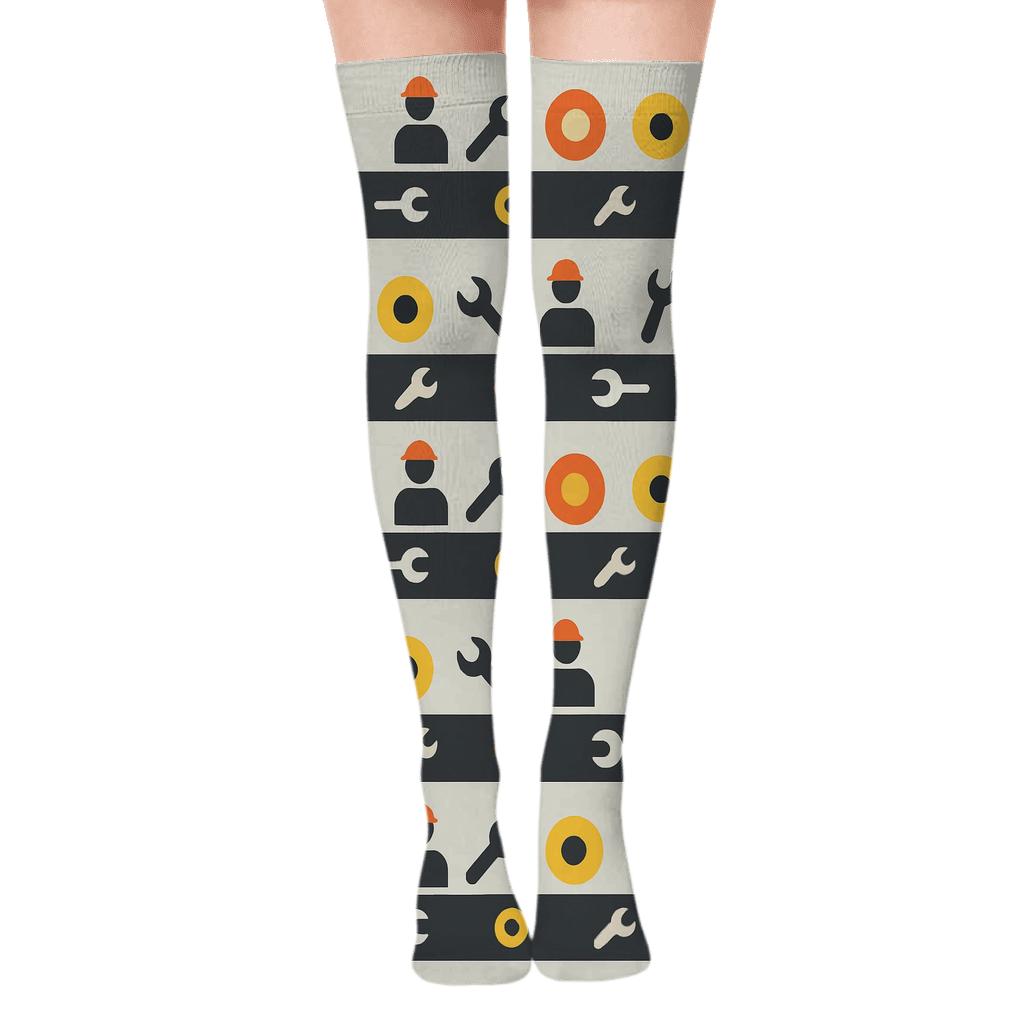 Conveyor Rhythm with Machine-operator Icons Over-the-Knee Socks