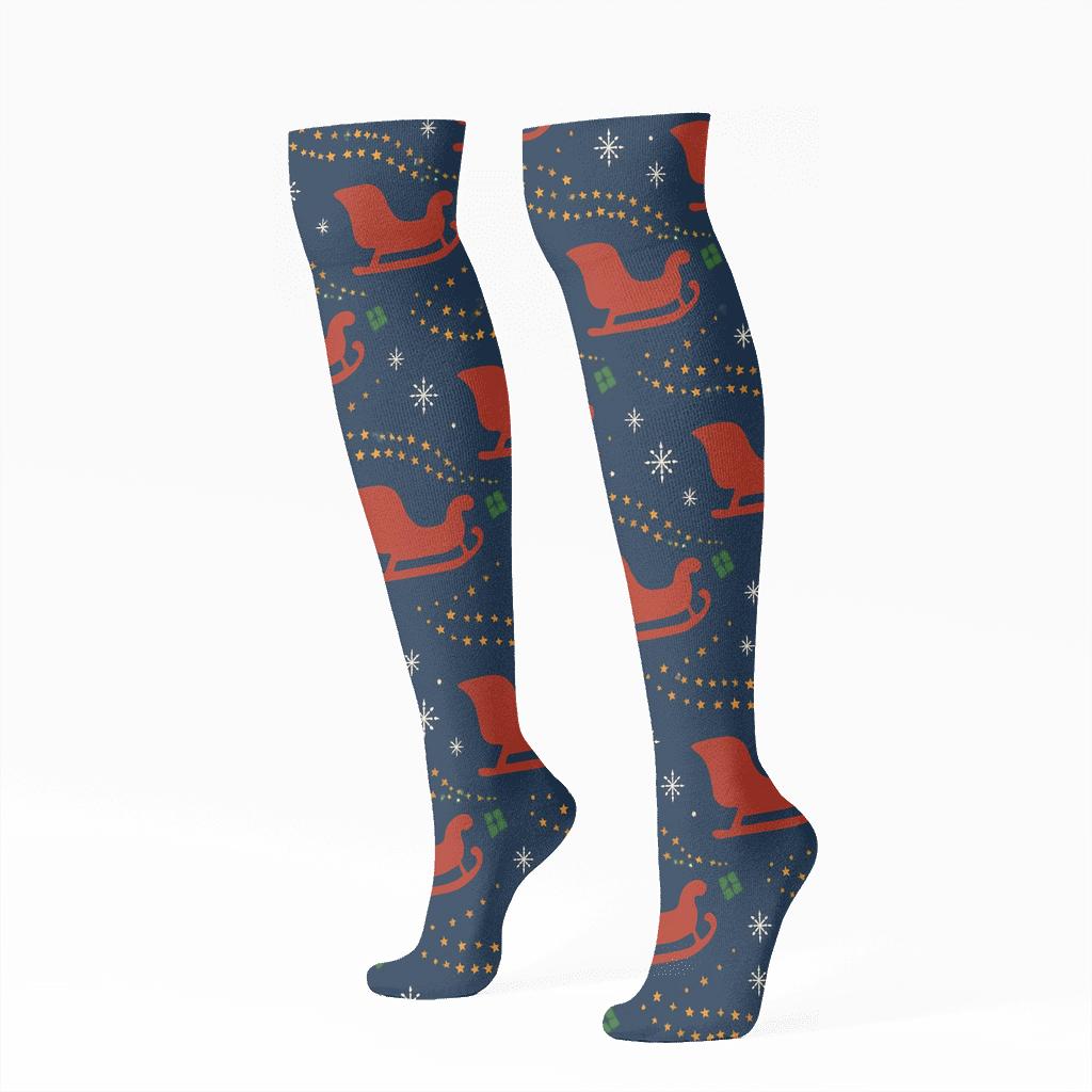 Xmas Cosmic Sleigh Trail unique graphic knee-high socks