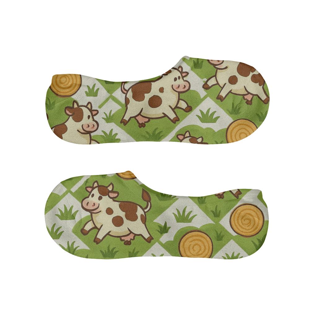 Cow Meadow Mosaic Rhythm designer print no-show socks