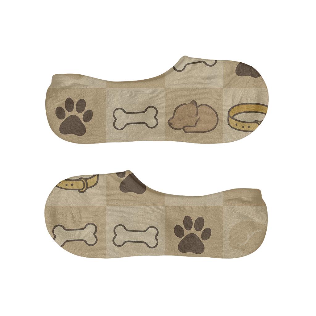 Playful Treat Grid With Dog Collars designer print no-show socks