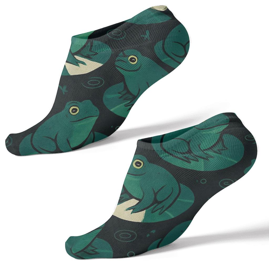 Pond Mosaic Frog-Patterned Tiles designer print ankle socks