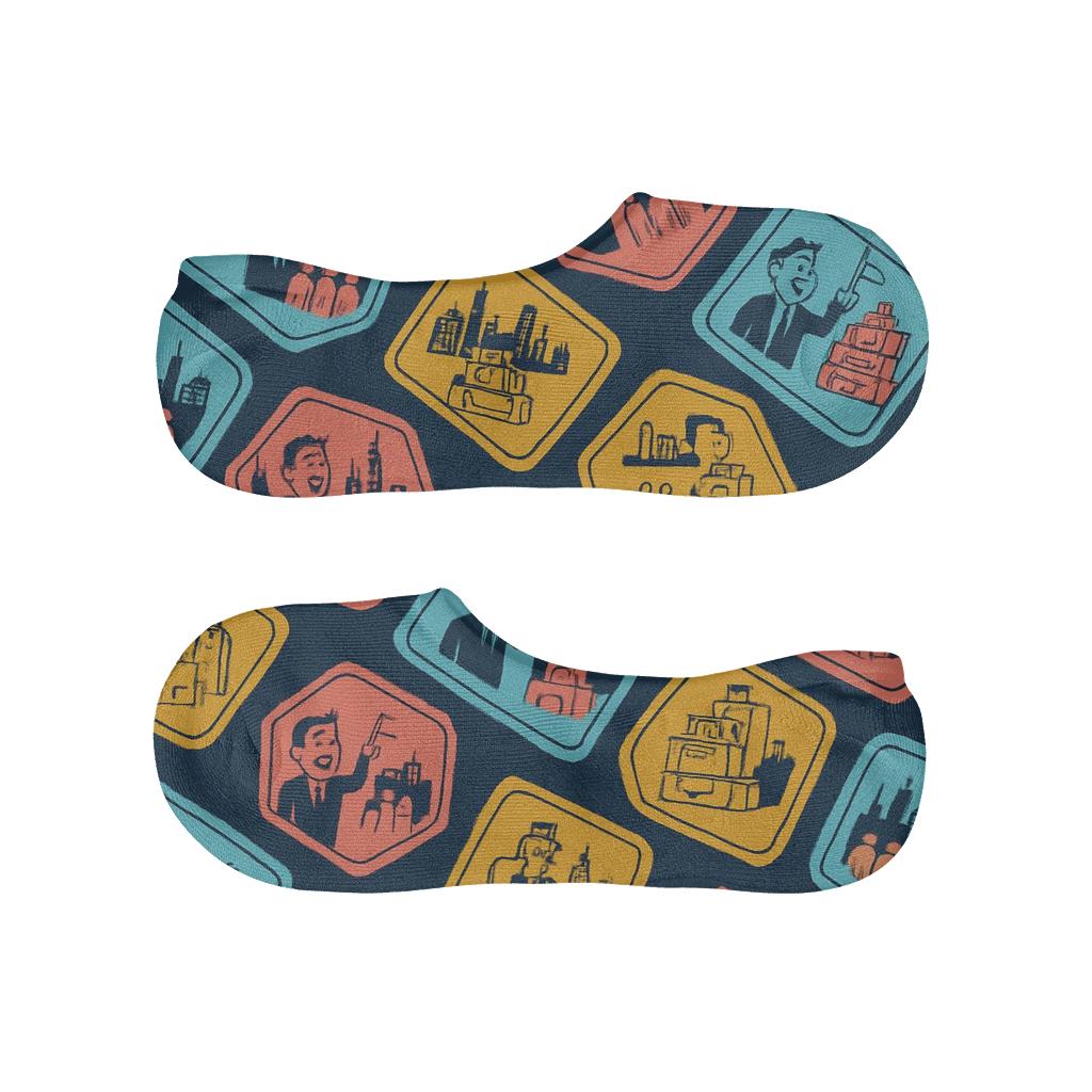 City Stamp Strip With Tour Guide Motifs breathable no-show socks