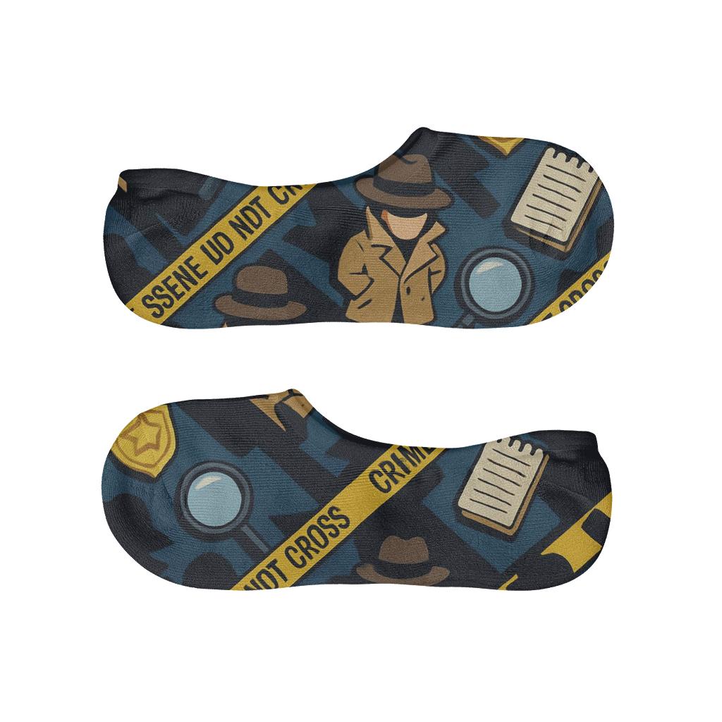Midnight Evidence Lattice With Police Detective Motifs anti-slip no-show socks