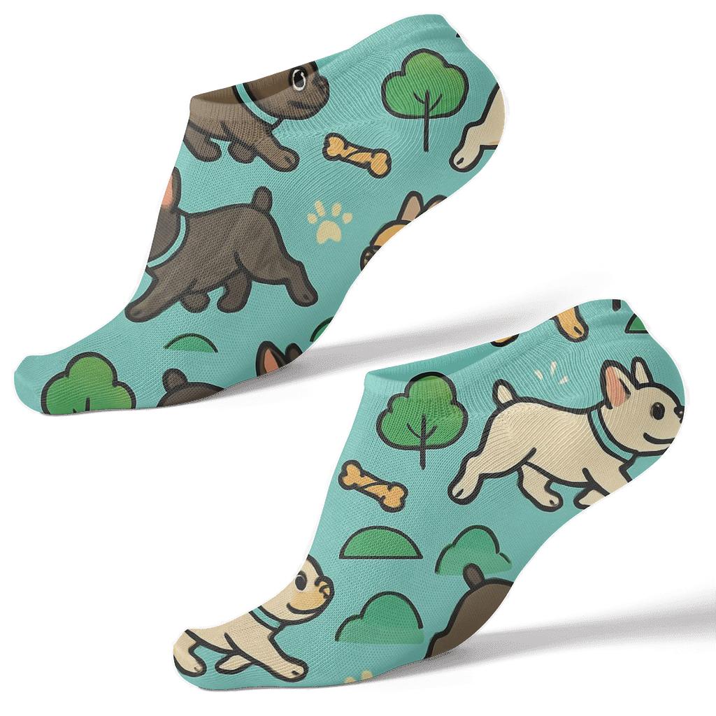 Pastel Dog Park Parade With French Bulldogs comfortable cotton ankle socks