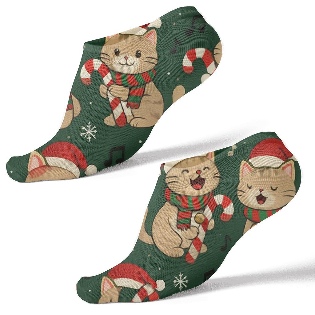 Candy Cane Caroling Cats Grid stylish athletic ankle socks