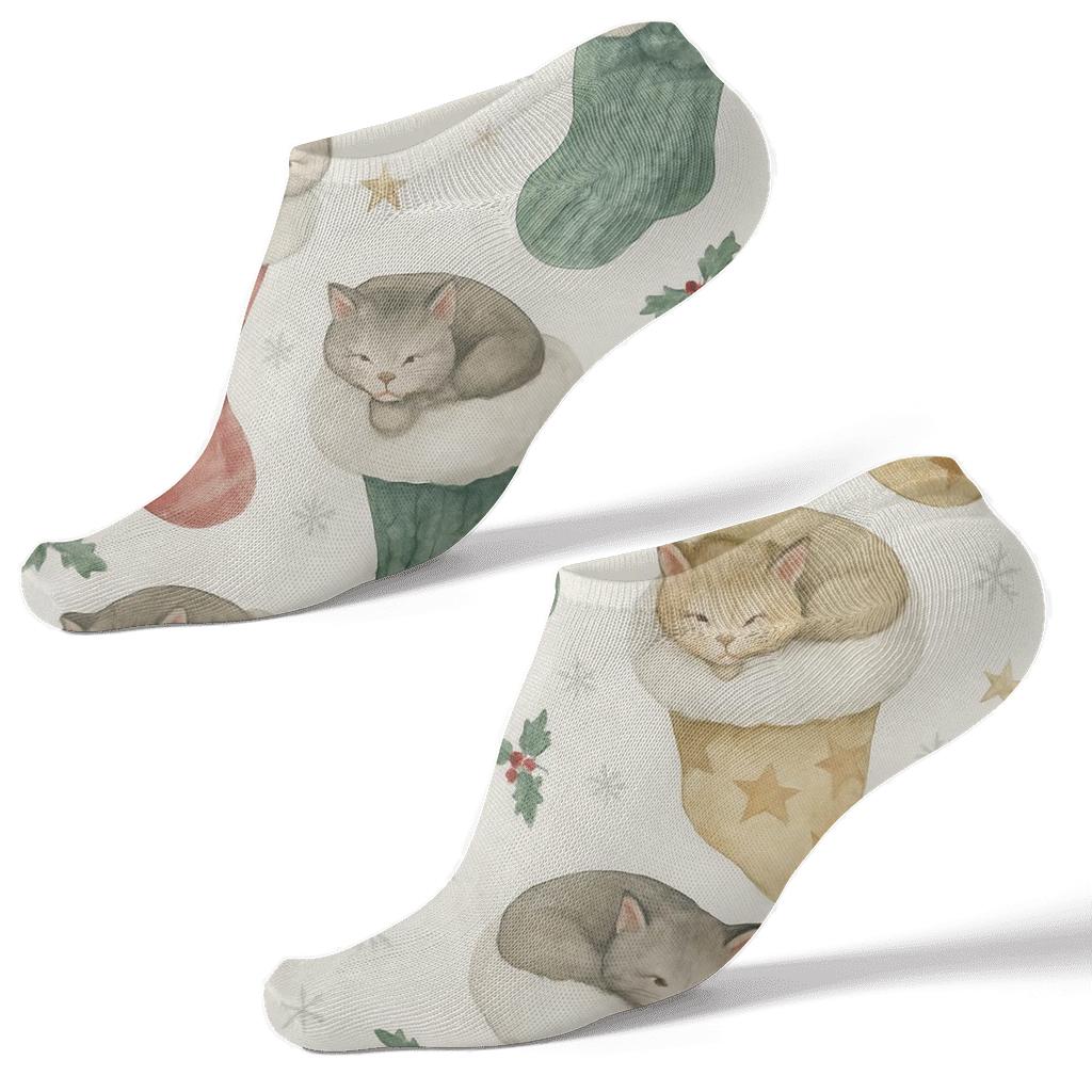 Starry Stocking Sleepy Cats Scatter designer print ankle socks