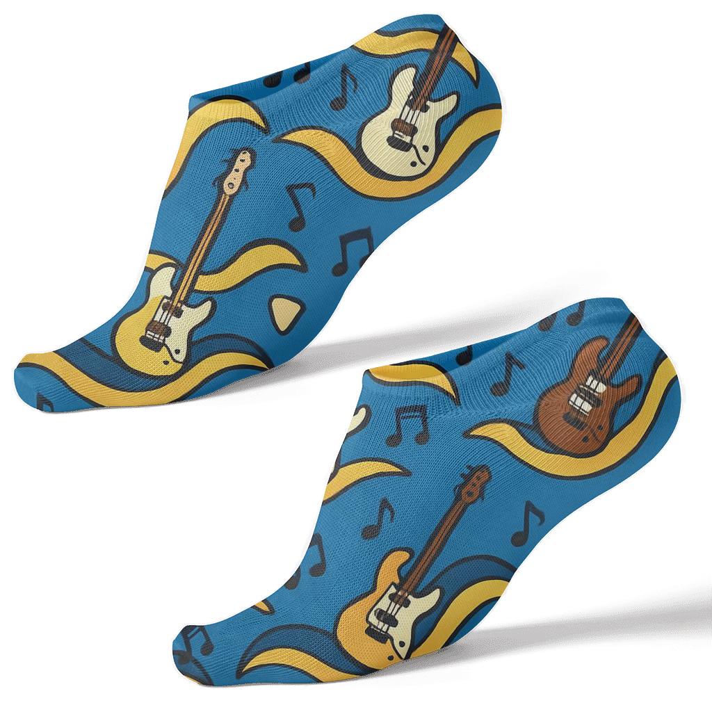 Guitar Surf Jam Pattern On Sapphire Blue stylish athletic ankle socks