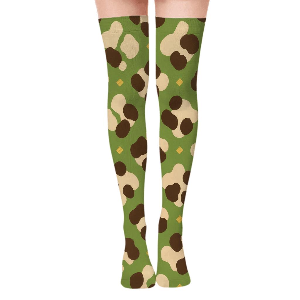 Pasture Rhythm With Cow Spot Lattice comfortable cotton over-the-knee socks