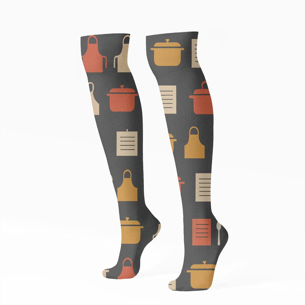 Apron Parade With Cook Motifs designer print knee-high socks