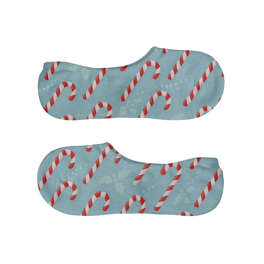 Diagonal Parade Of Candy Canes On Winter Sky custom no-show socks