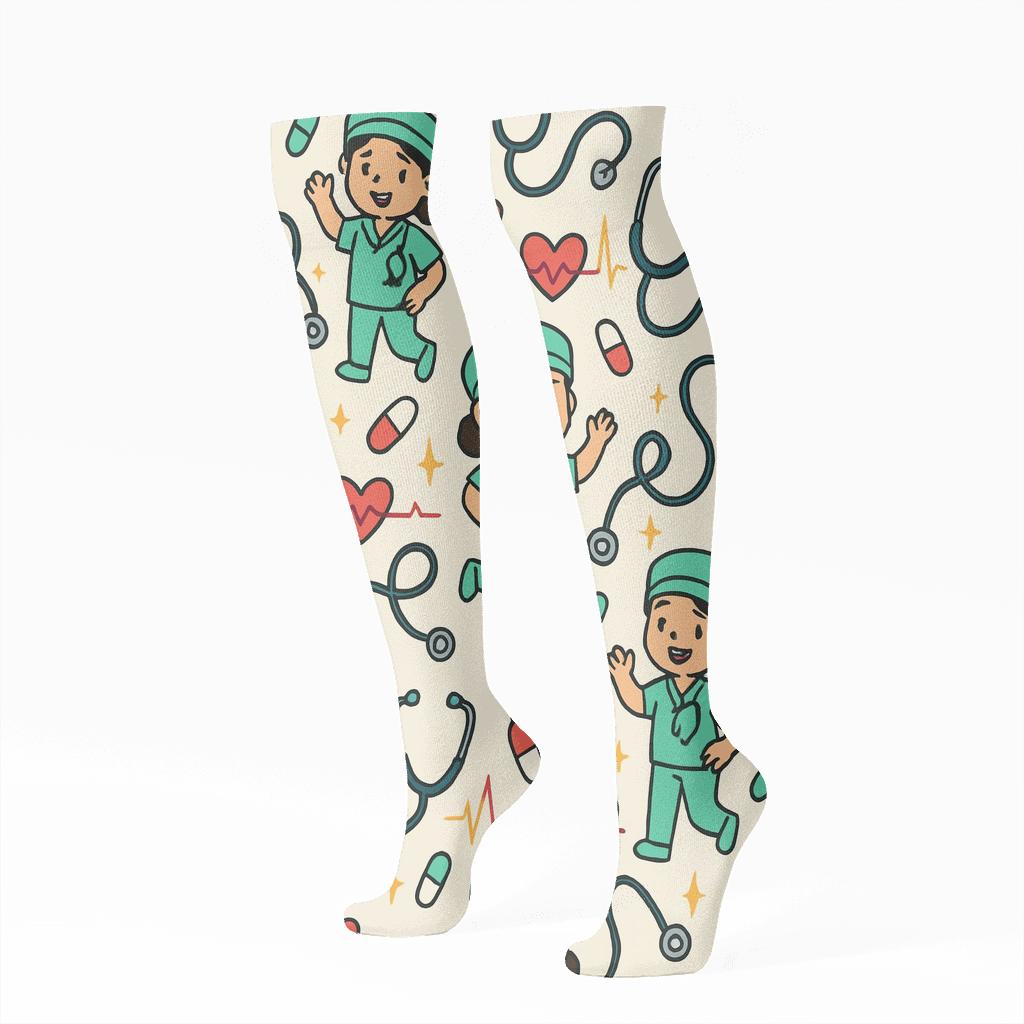 Scrub Shift Constellations Nurse Pattern soft everyday knee-high socks