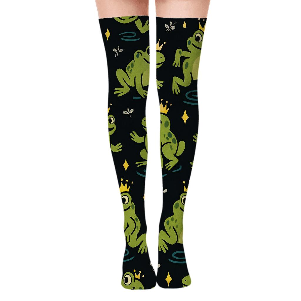 Celestial Pond Parade With Frog Crowns comfortable cotton over-the-knee socks