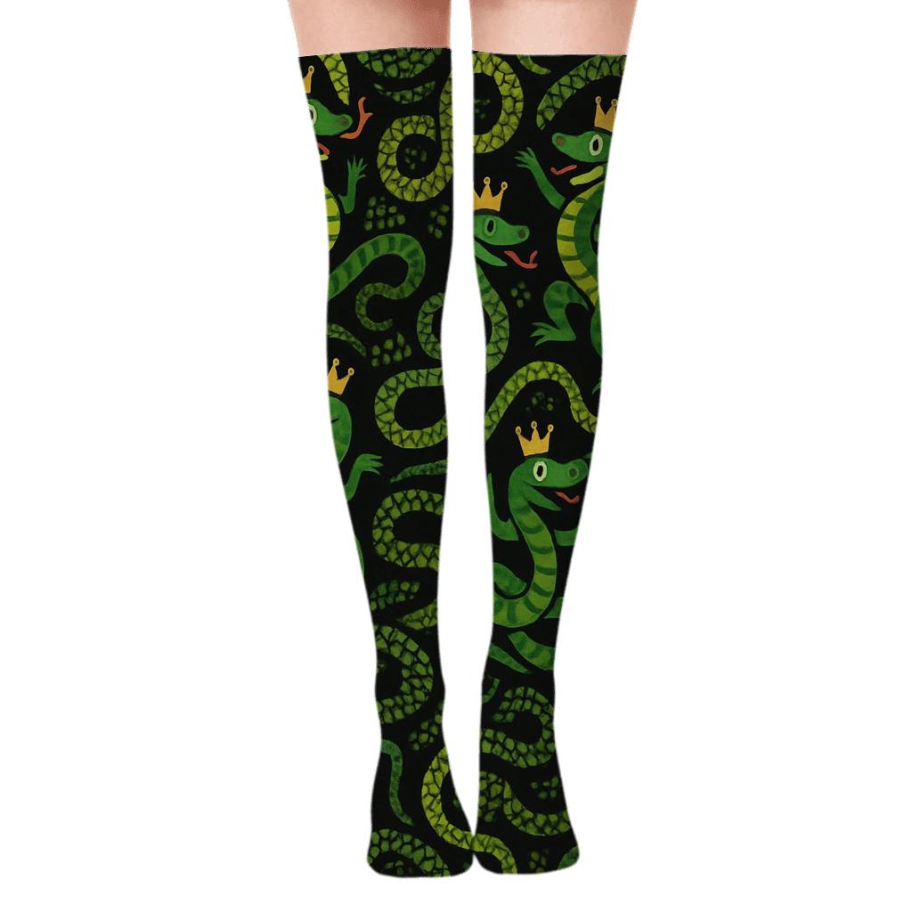 Snake Jungle Crown Party Pattern trendy patterned over-the-knee socks