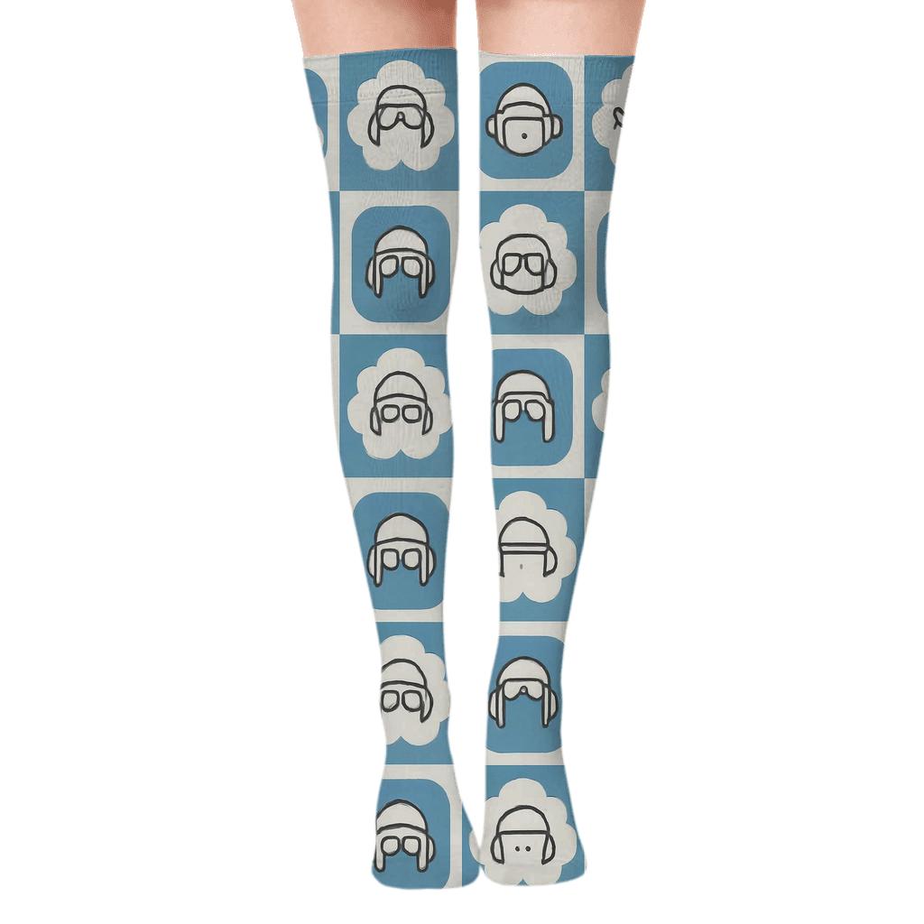 Cloud Circuit With Pilot Icons unique graphic over-the-knee socks