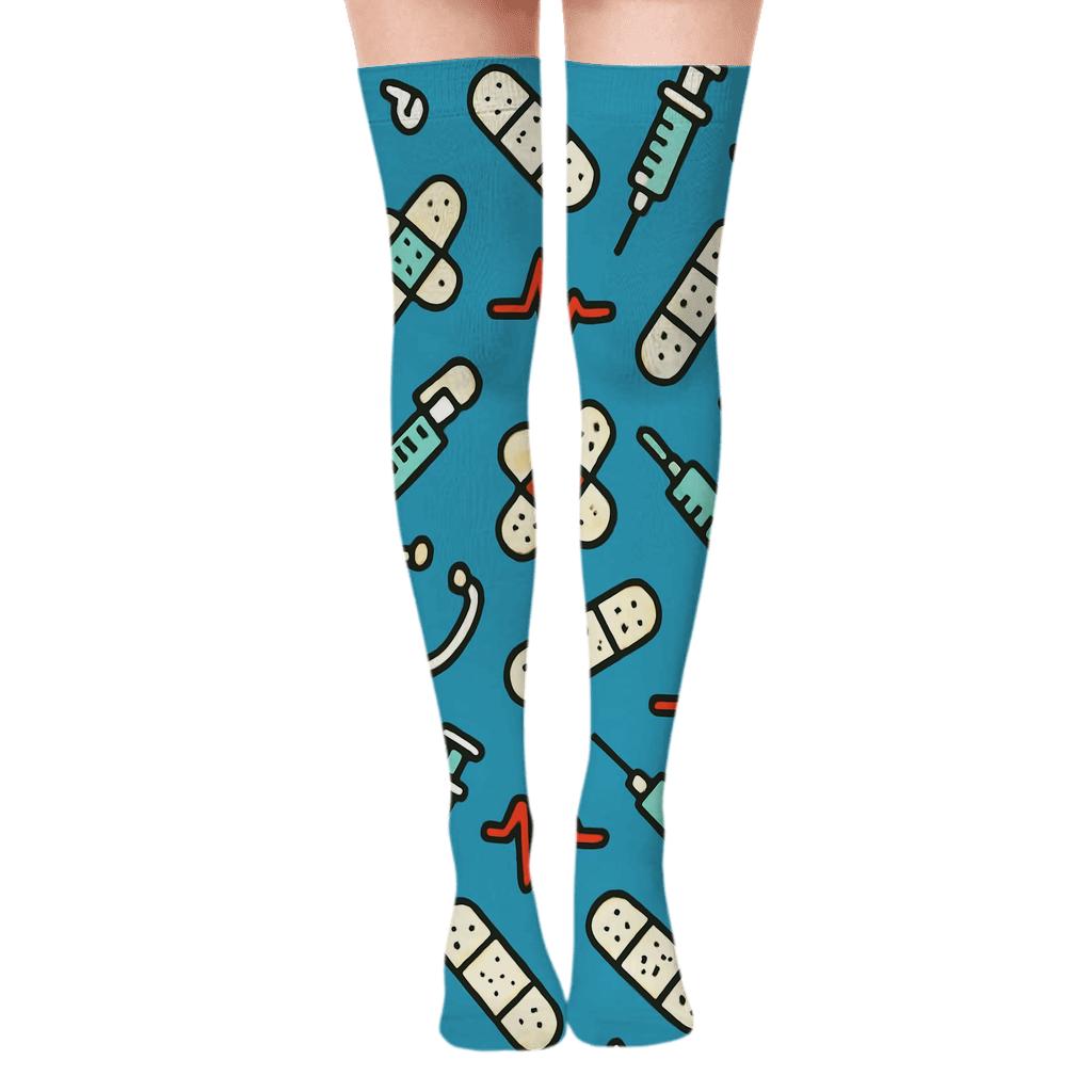 Doctor Clinic Confetti Pattern trendy patterned over-the-knee socks