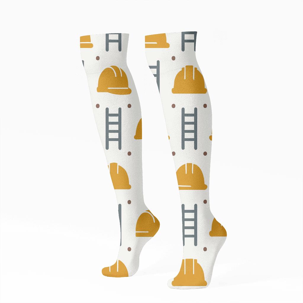 Helmets And Ladders Roofer Rhythm Grid unique graphic knee-high socks