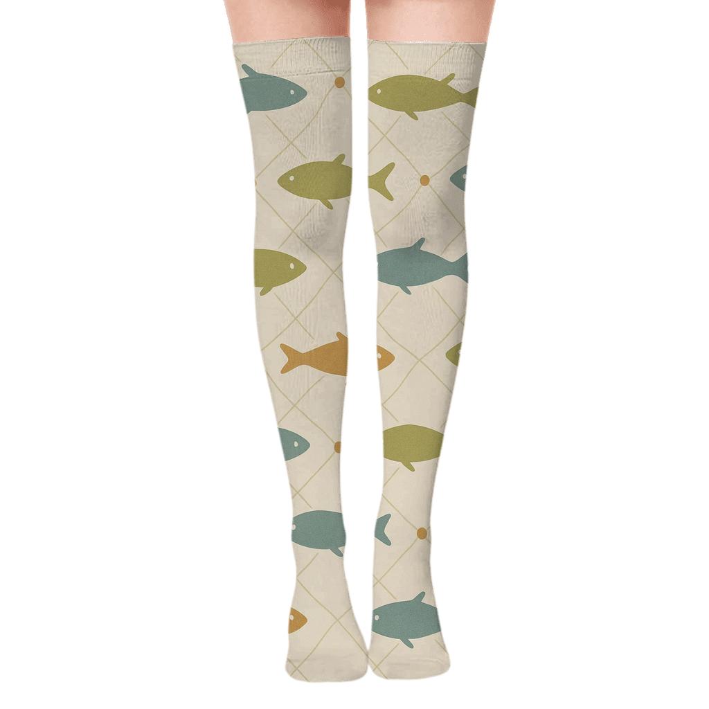 Tidal Net Mosaic Fisher personalized over-the-knee socks