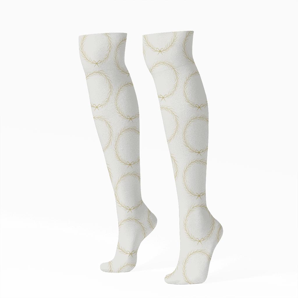 Golden Evergreen Ring Mosaic Wreath comfortable cotton knee-high socks