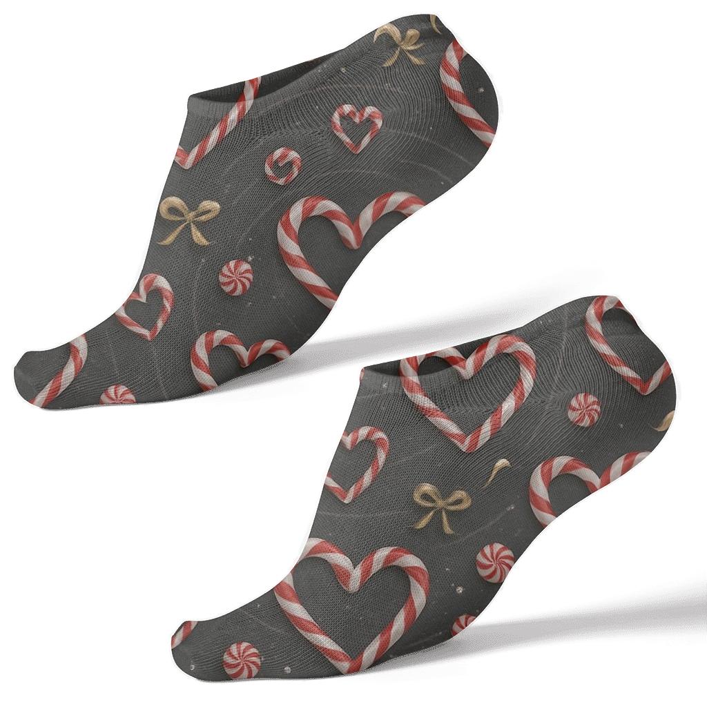 Peppermint Orbit Hearts, Candy Canes Edition designer print ankle socks
