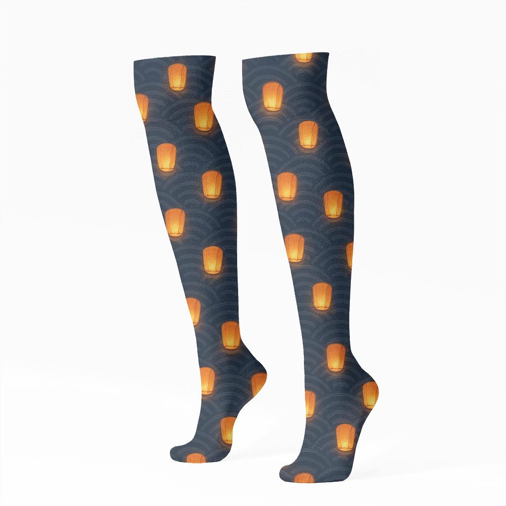 Lantern Festival Drift On Midnight Lake personalized knee-high socks
