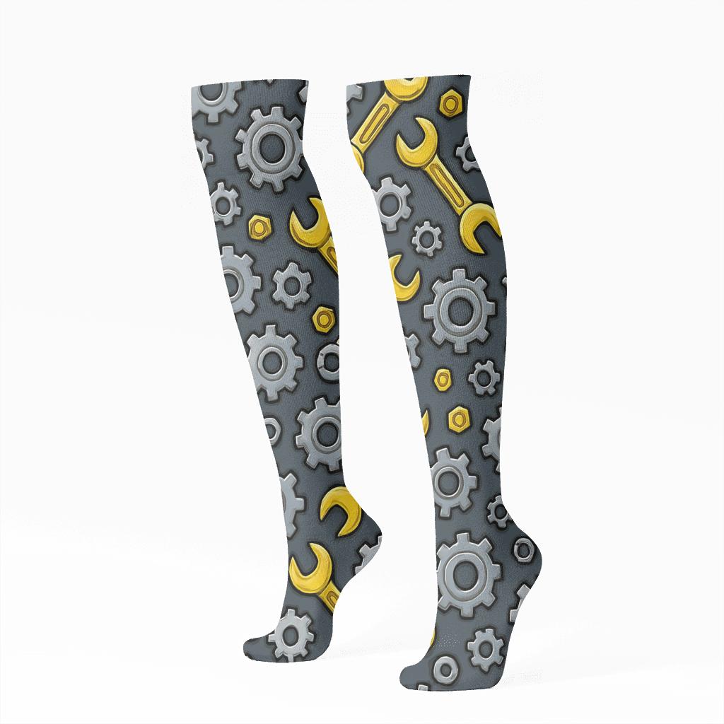 Gear Lattice With Mechanic Workshop Charm premium sports knee-high socks