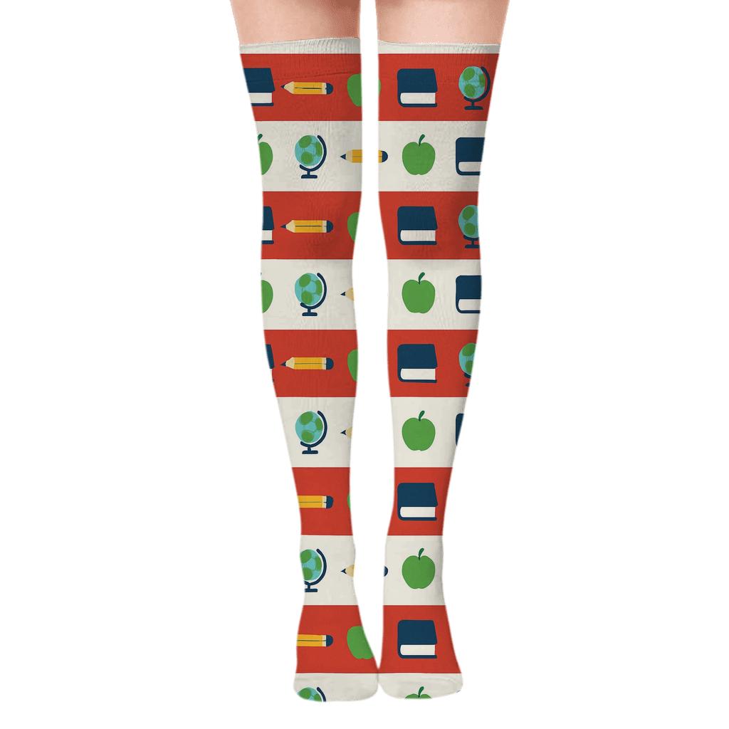 Apple Orbit Stripe For Classroom Teacher Tribute personalized over-the-knee socks