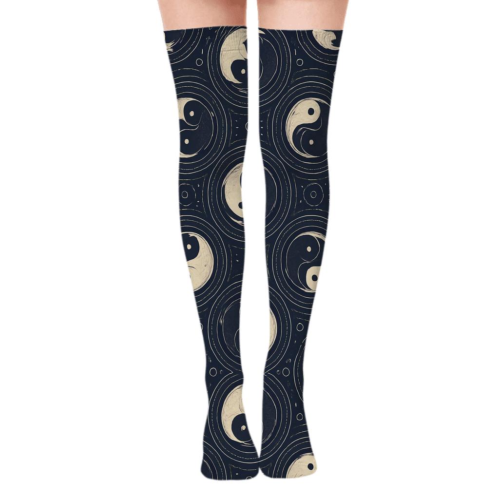 Dual Koi Mandala Lattice On Deep Indigo personalized over-the-knee socks