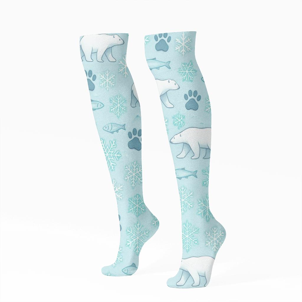 Polar Bear Frosty Footprint Lattice unique graphic knee-high socks