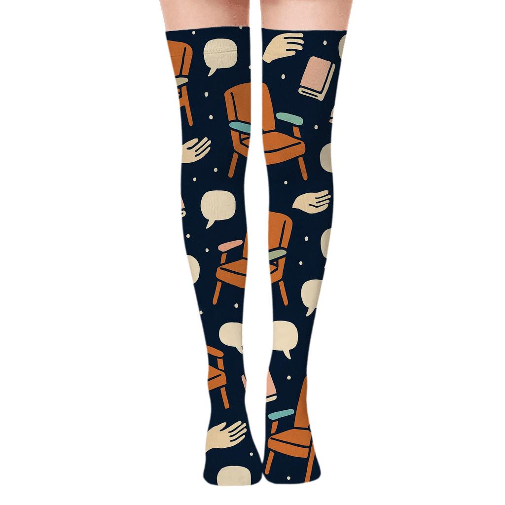 Counselor Constellation Therapy Chairs Pattern trendy patterned over-the-knee socks
