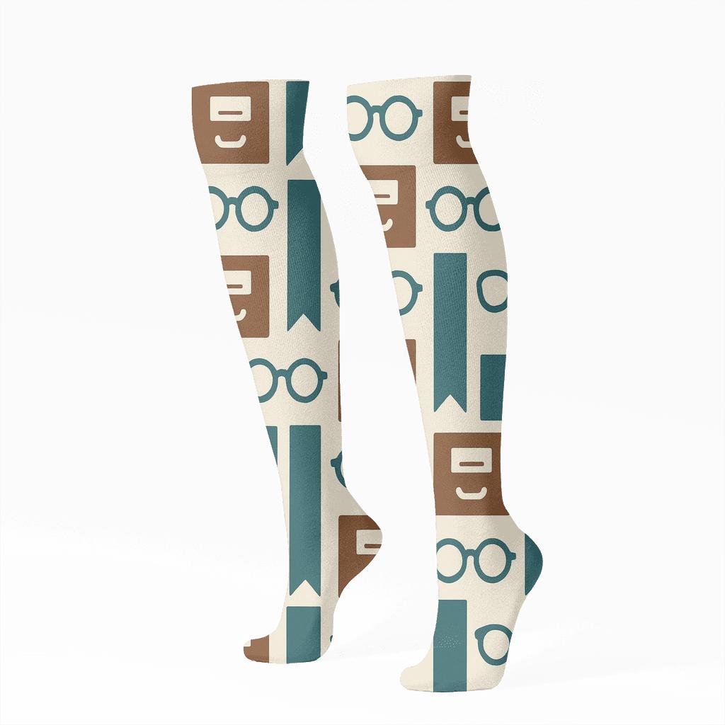 Celestial Card Catalog Pattern For Librarian Dreams custom knee-high socks