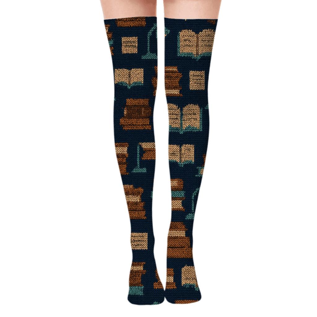 Librarian Midnight Stacks Pattern stylish fashion over-the-knee socks