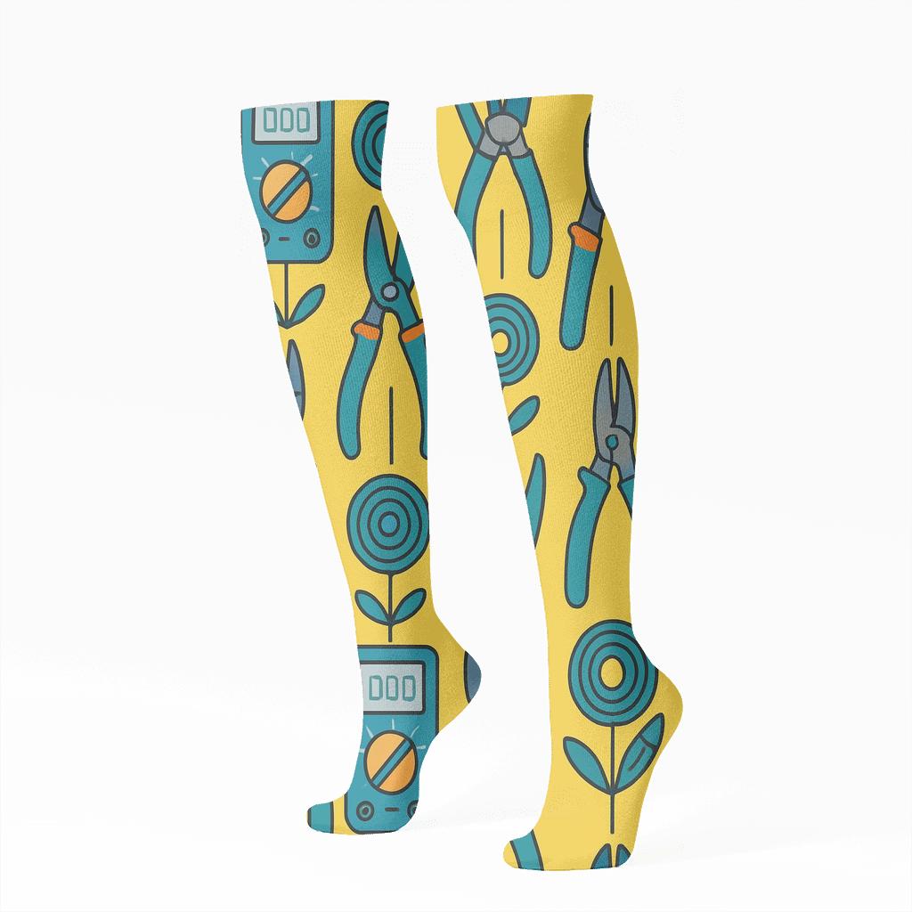 Voltage Garden With Electrician Tools trendy patterned knee-high socks