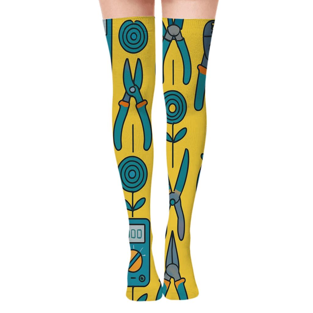 Voltage Garden With Electrician Tools unique graphic over-the-knee socks