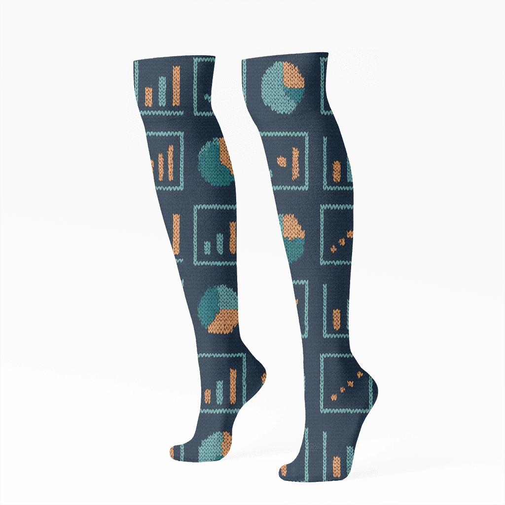 Data Analyst Knitted Chart Grid Night Pattern custom knee-high socks